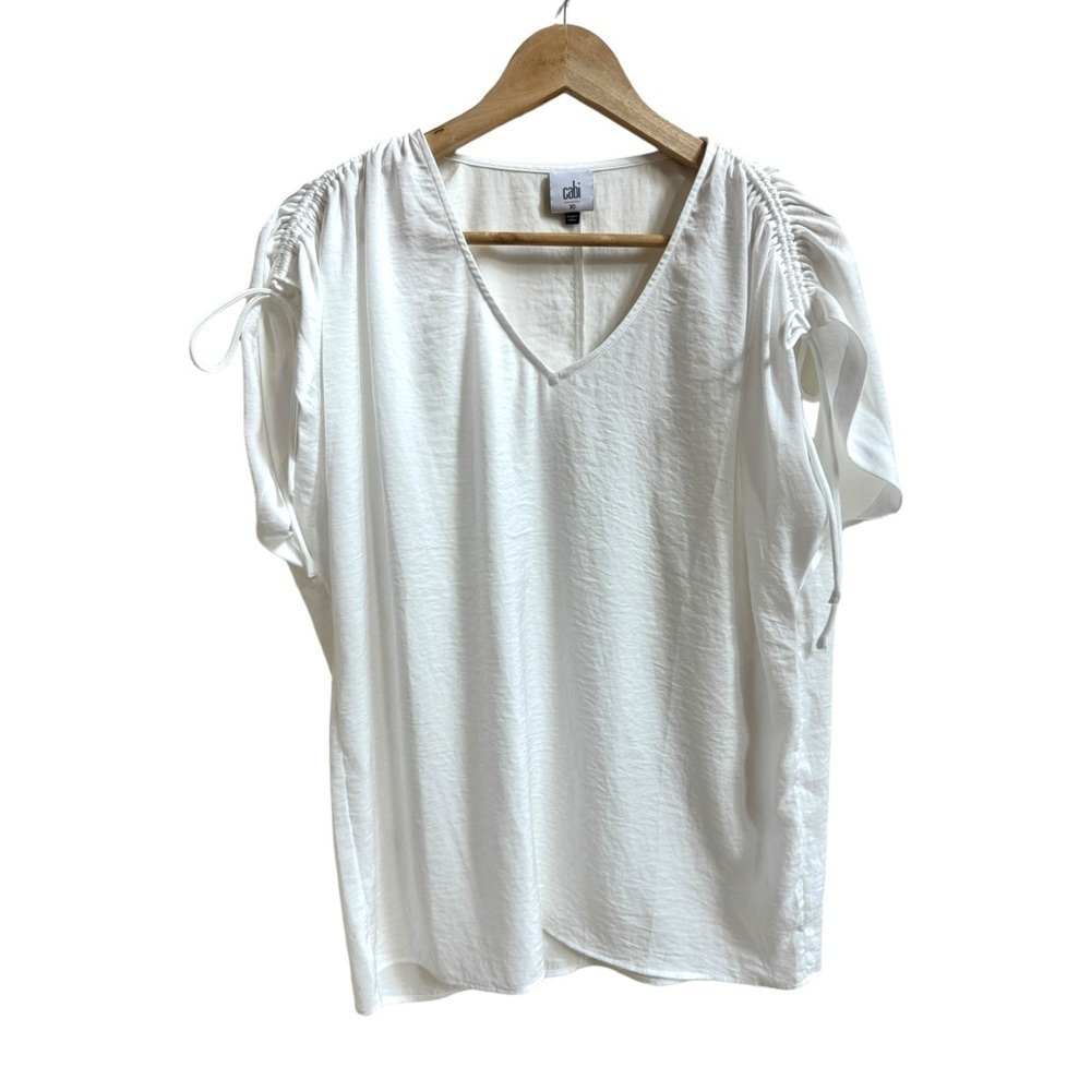 CAbi White Seaside Top 5895 Short Sleeve V Neck Relaxed Fit Womens size XS